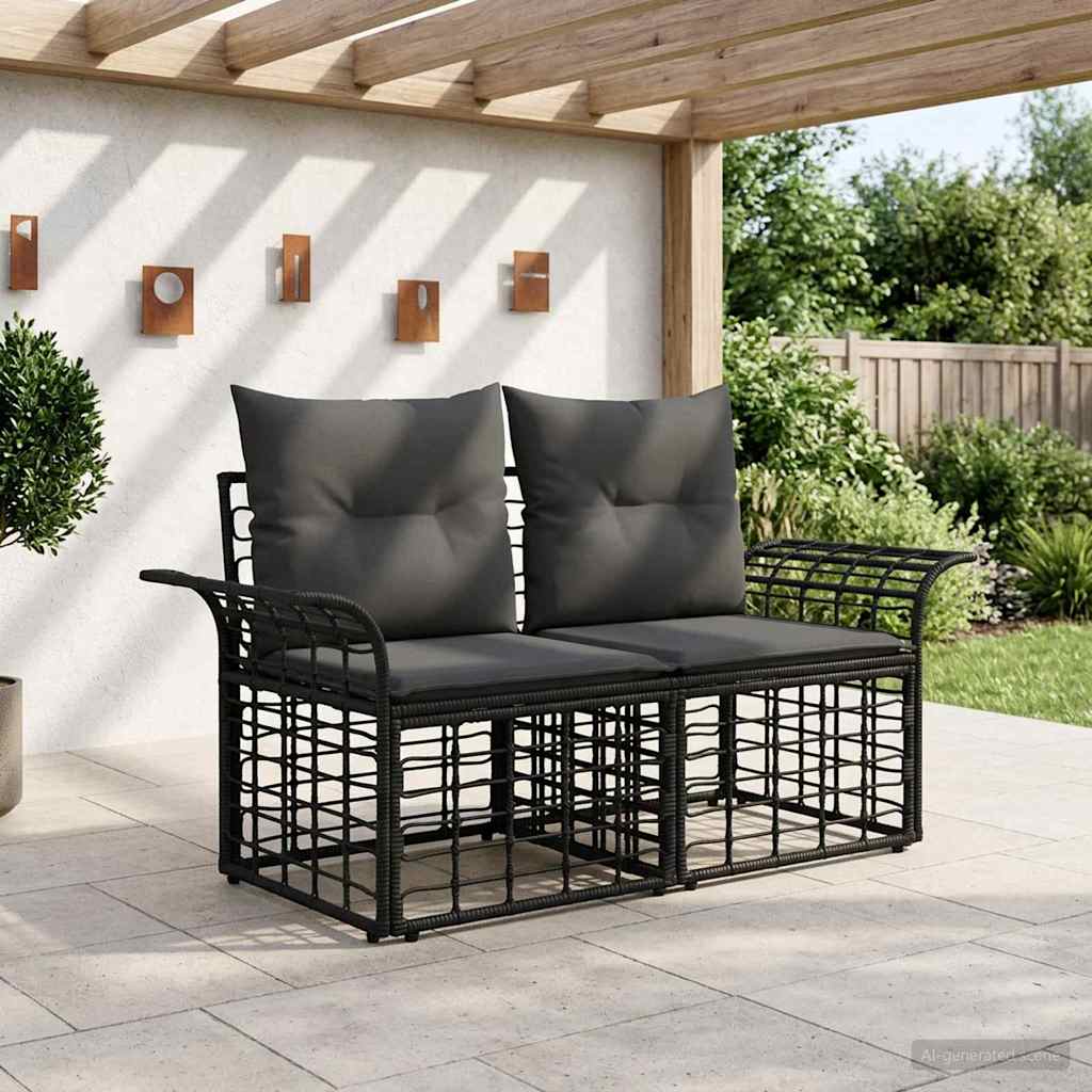 vidaXL Ogrodowy loveseat 2 pcs Czarny i Ciemnoszary polirattan