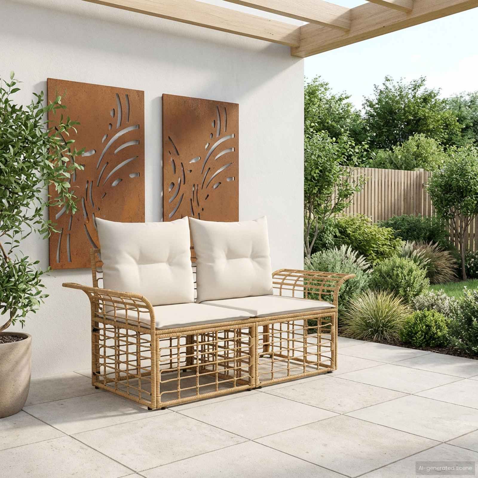 vidaXL Ogrodowy loveseat 2 pcs Naturalny i Kremowy Biały polirattan
