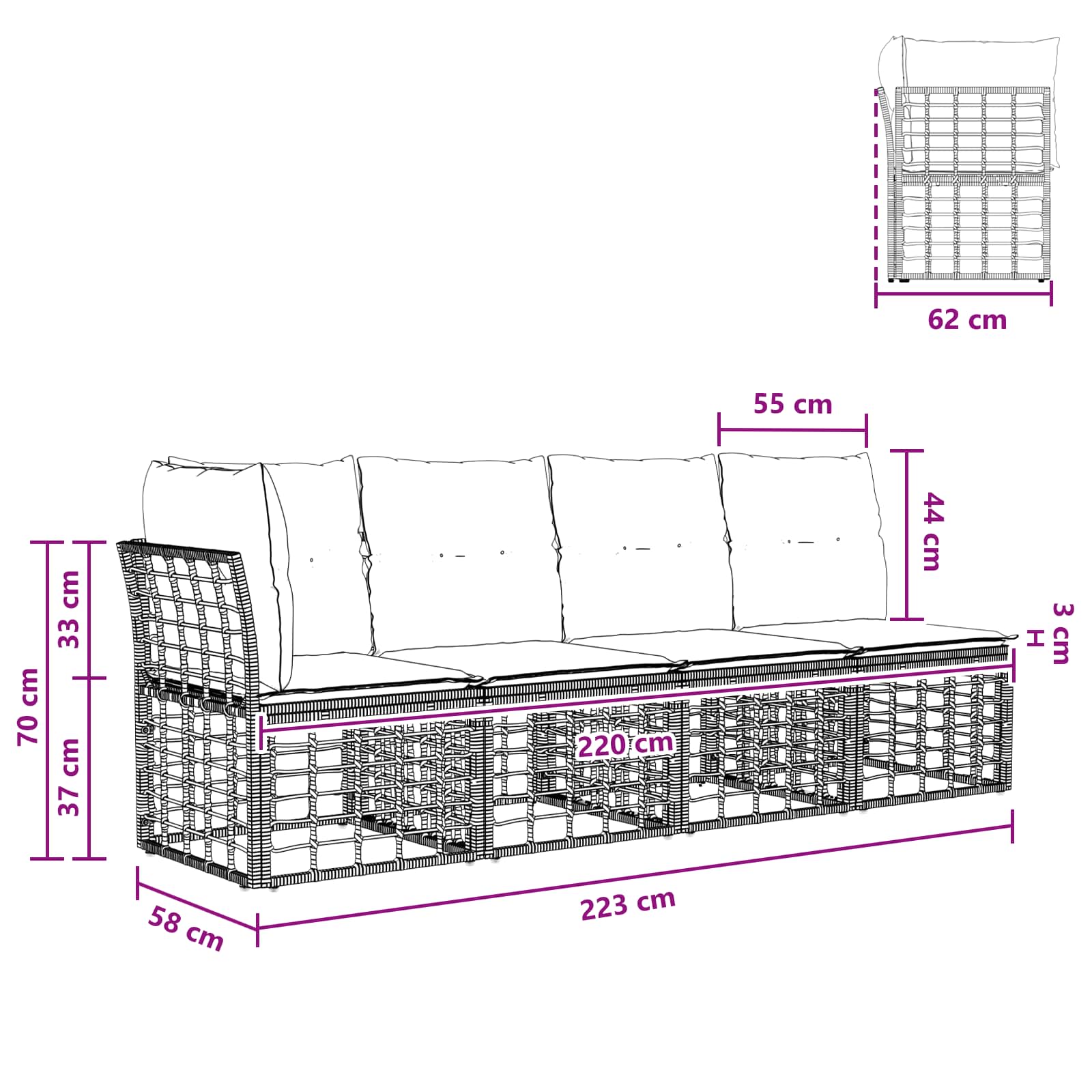 vidaXL Sofa ogrodowa 4-osobowa z lewym podłokietnikiem 4 pcs
