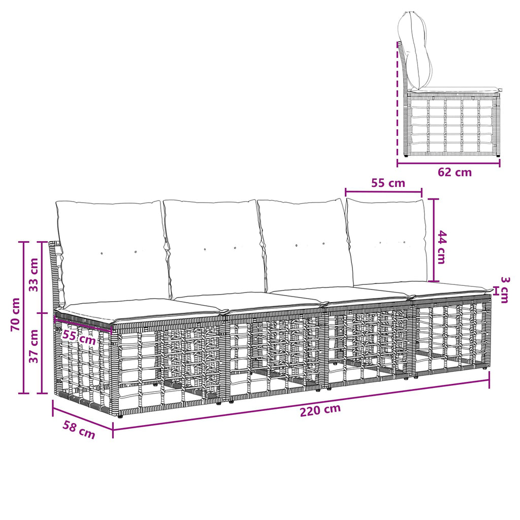 vidaXL Sofa ogrodowa 4-osobowa bez podłokietników 4 pcs