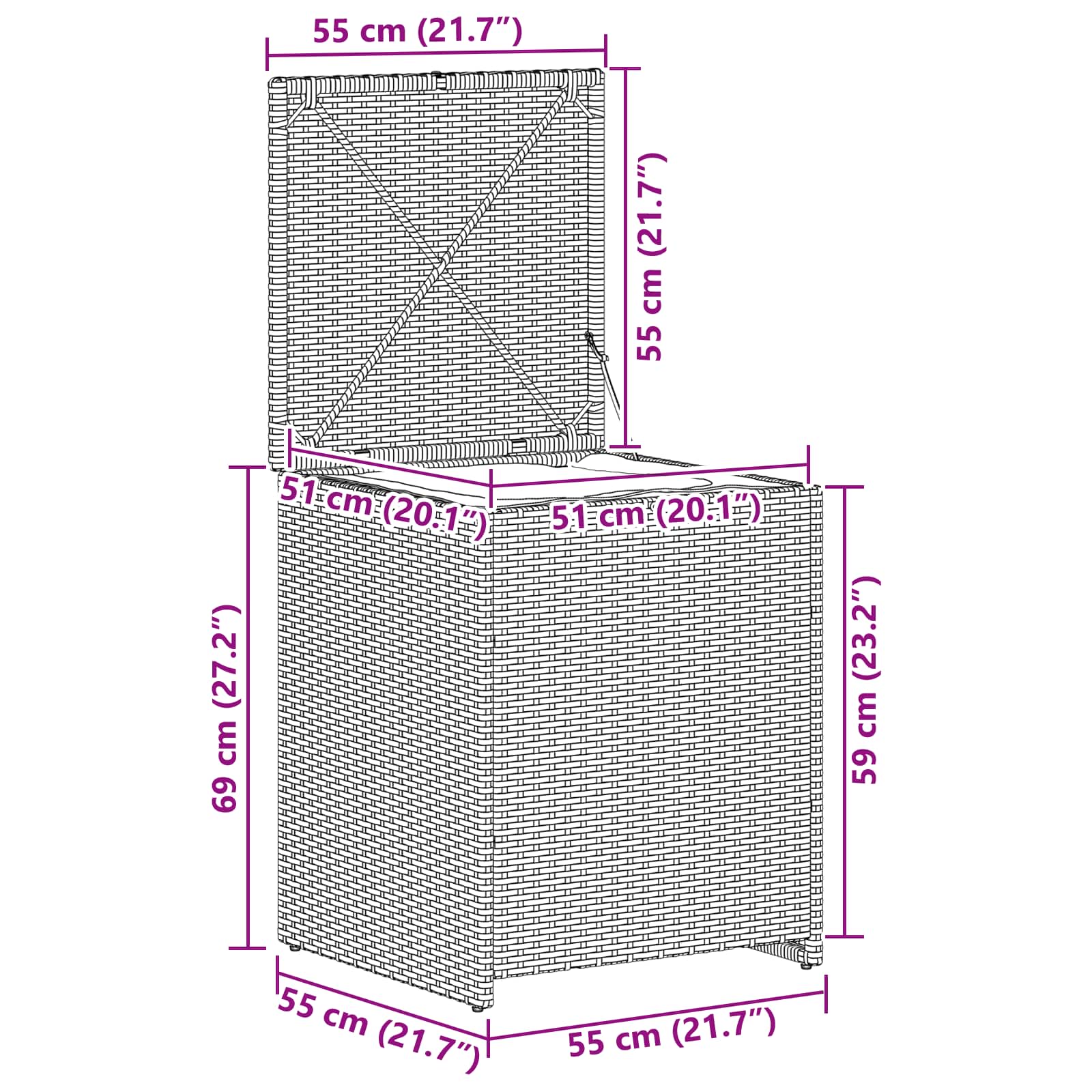 vidaXL Pudełko na poduszki 55 x 55 x 69 cm stal