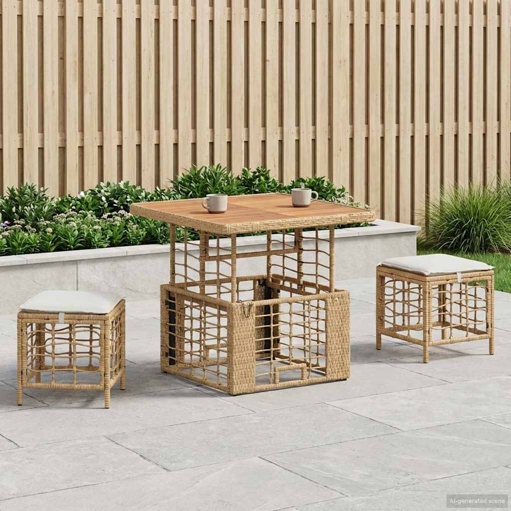vidaXL Zestaw do jadalni w ogrodzie z poduszką 3 pcs Naturalny i Biały