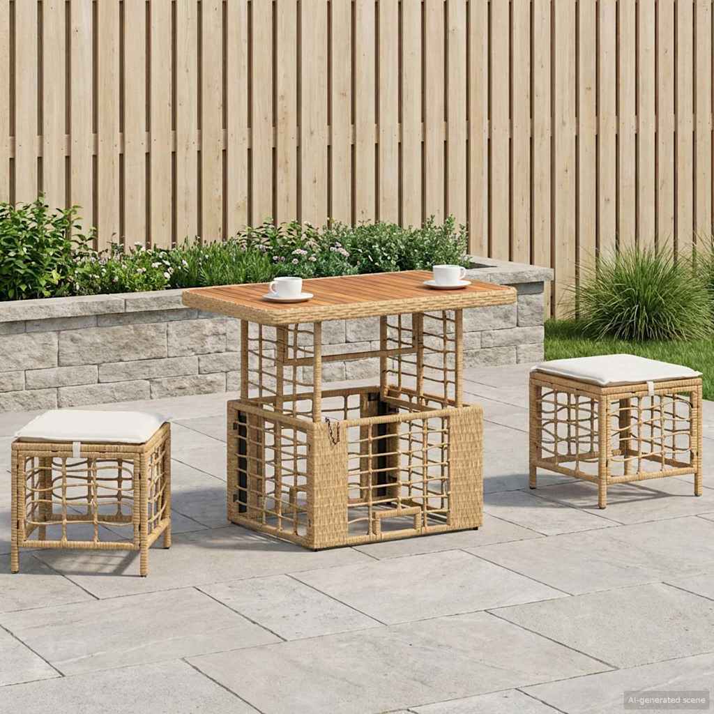 vidaXL Zestaw do jadalni w ogrodzie z poduszką 3 pcs Naturalny i Biały