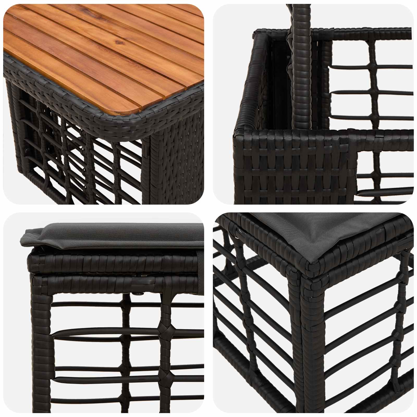 vidaXL Zestaw do jadalni w ogrodzie z poduszką 4 pcs Czarny i szary