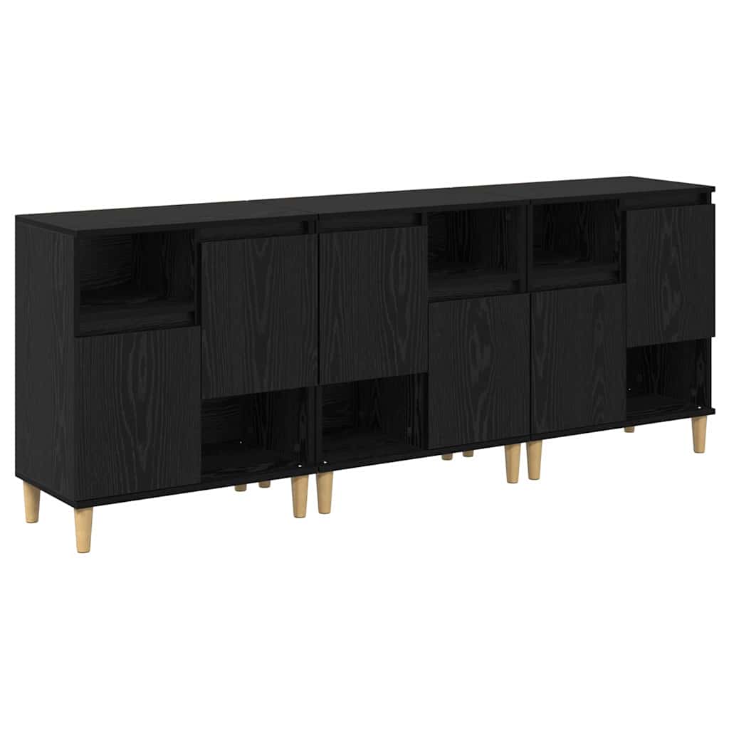 vidaXL Komody 3 pcs Czarny Dąb 60 x 35 x 70 cm Materiał drewnopochodny