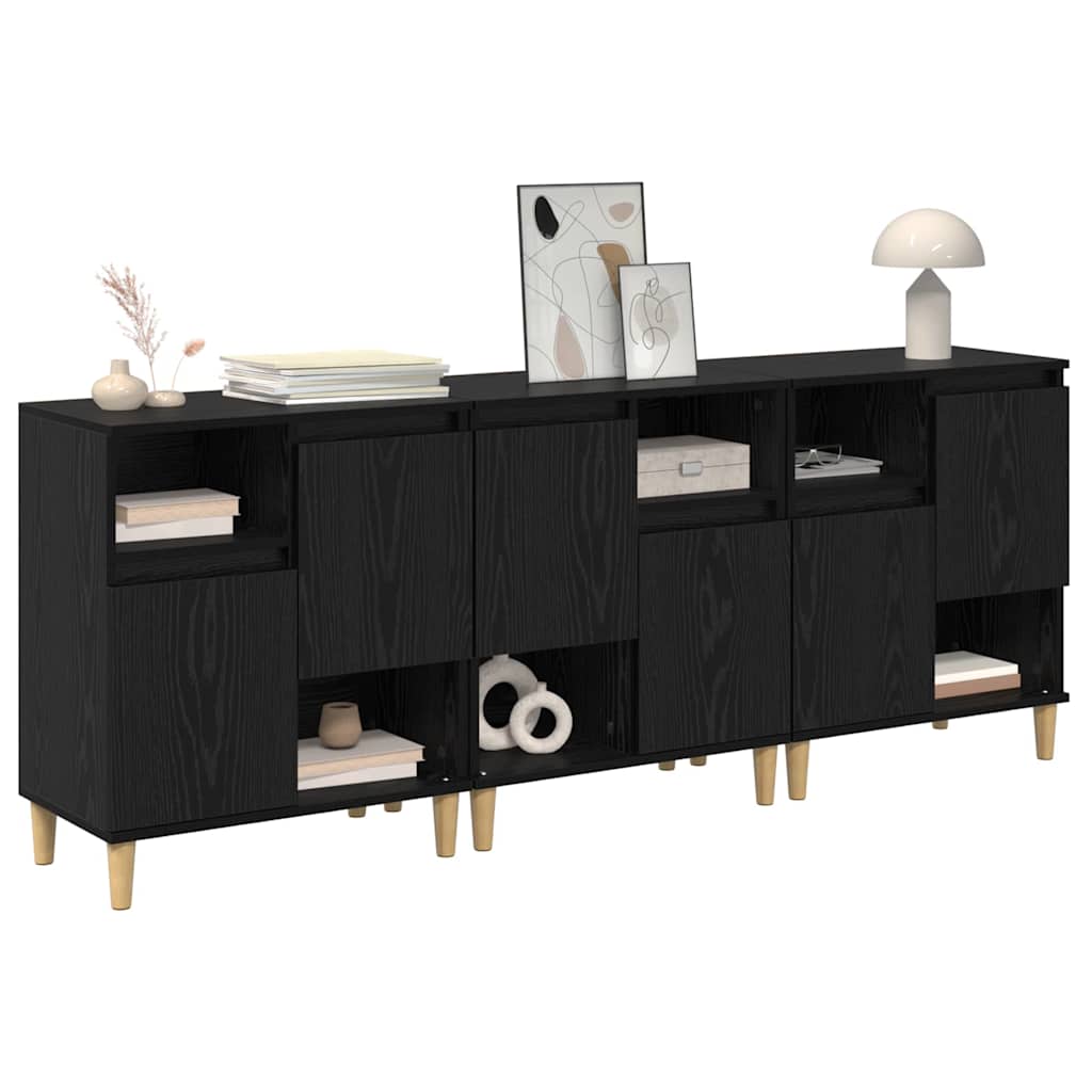 vidaXL Komody 3 pcs Czarny Dąb 60 x 35 x 70 cm Materiał drewnopochodny