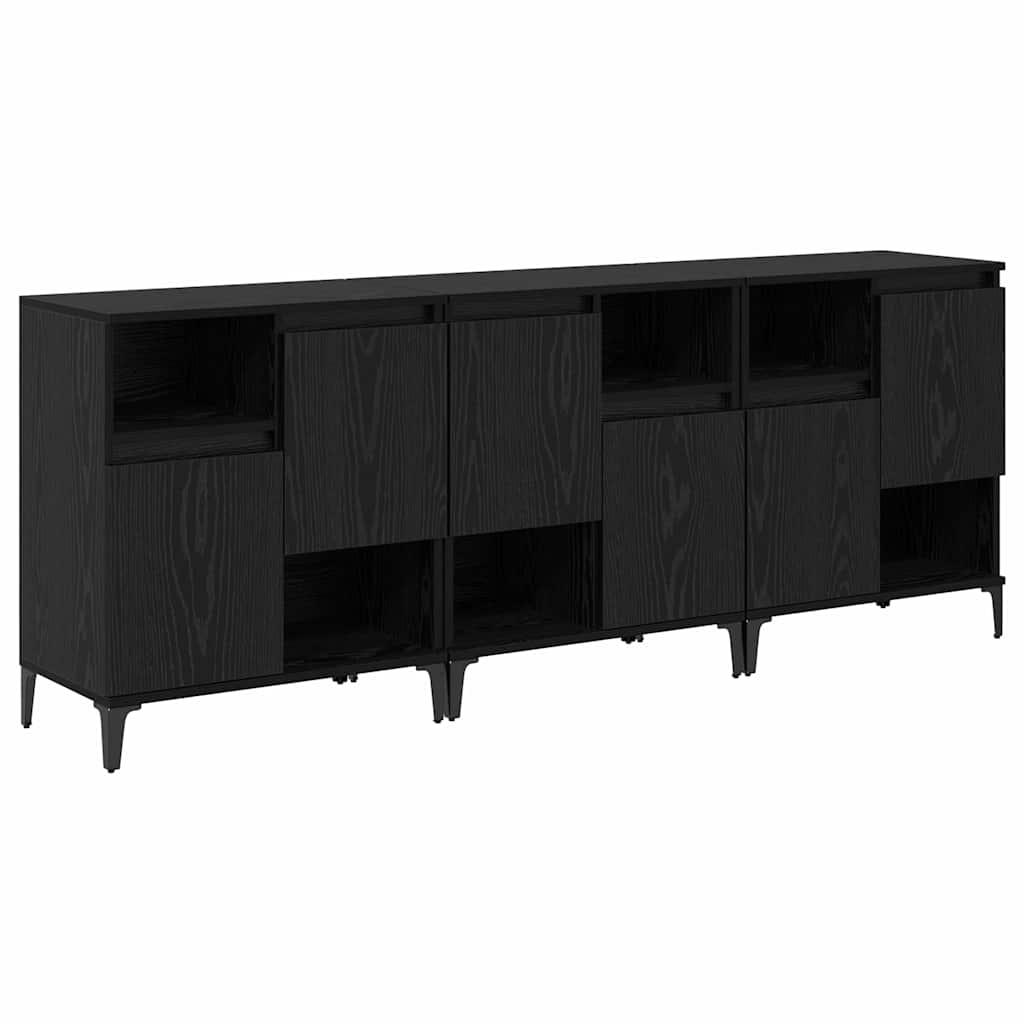 vidaXL Komody 3 pcs Czarny Dąb 60 x 35 x 70 cm Materiał drewnopochodny