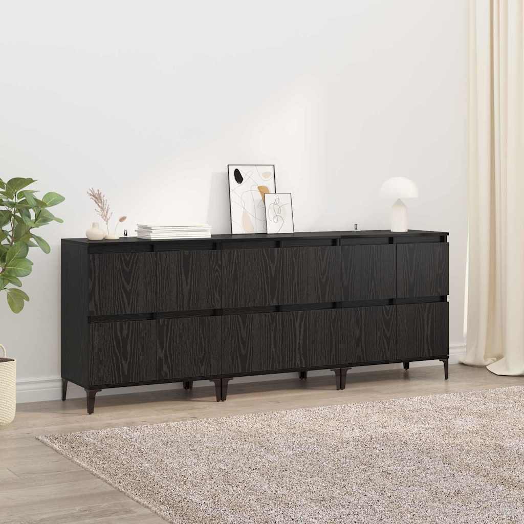 vidaXL Komody 3 pcs Czarny Dąb 60 x 35 x 70 cm Materiał drewnopochodny