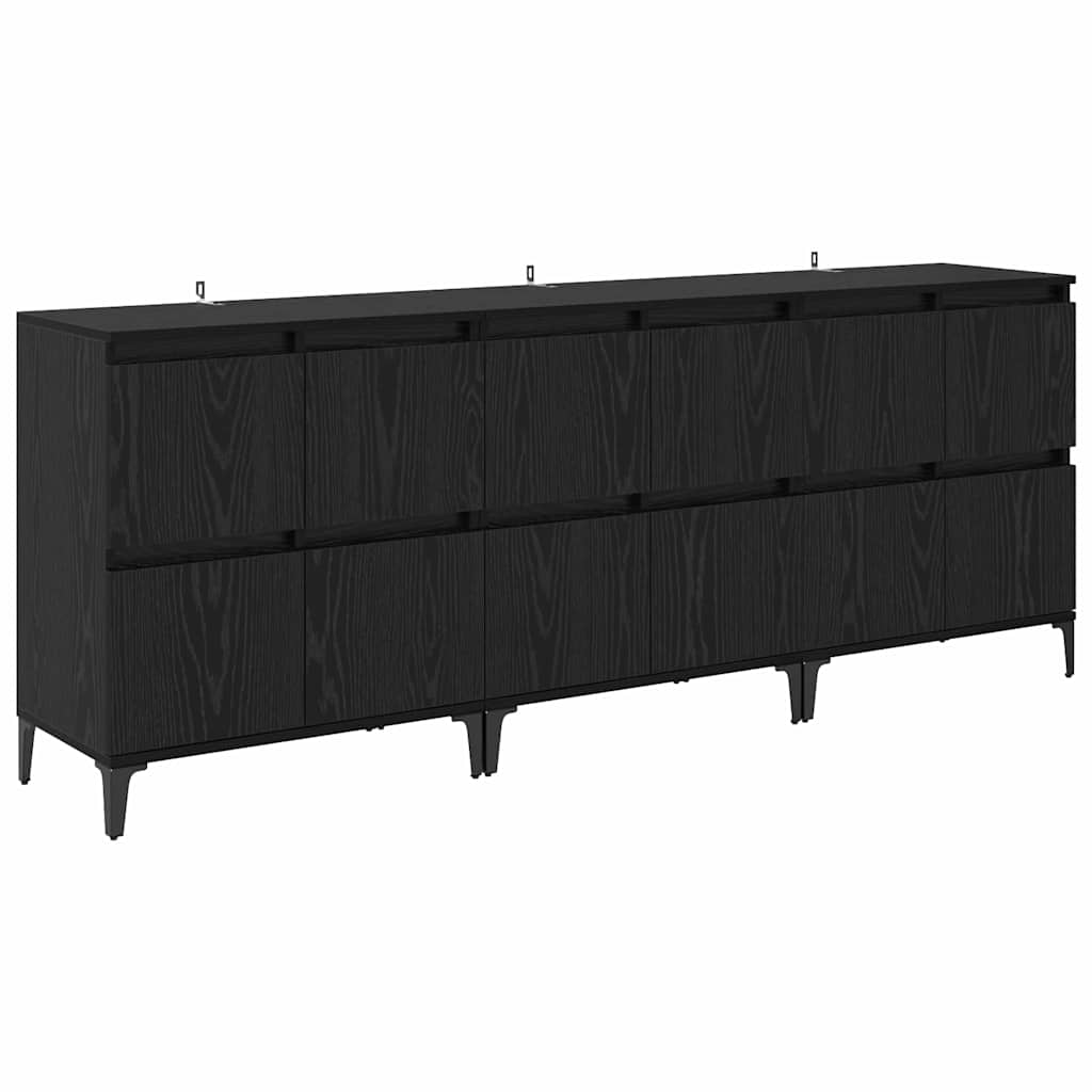 vidaXL Komody 3 pcs Czarny Dąb 60 x 35 x 70 cm Materiał drewnopochodny