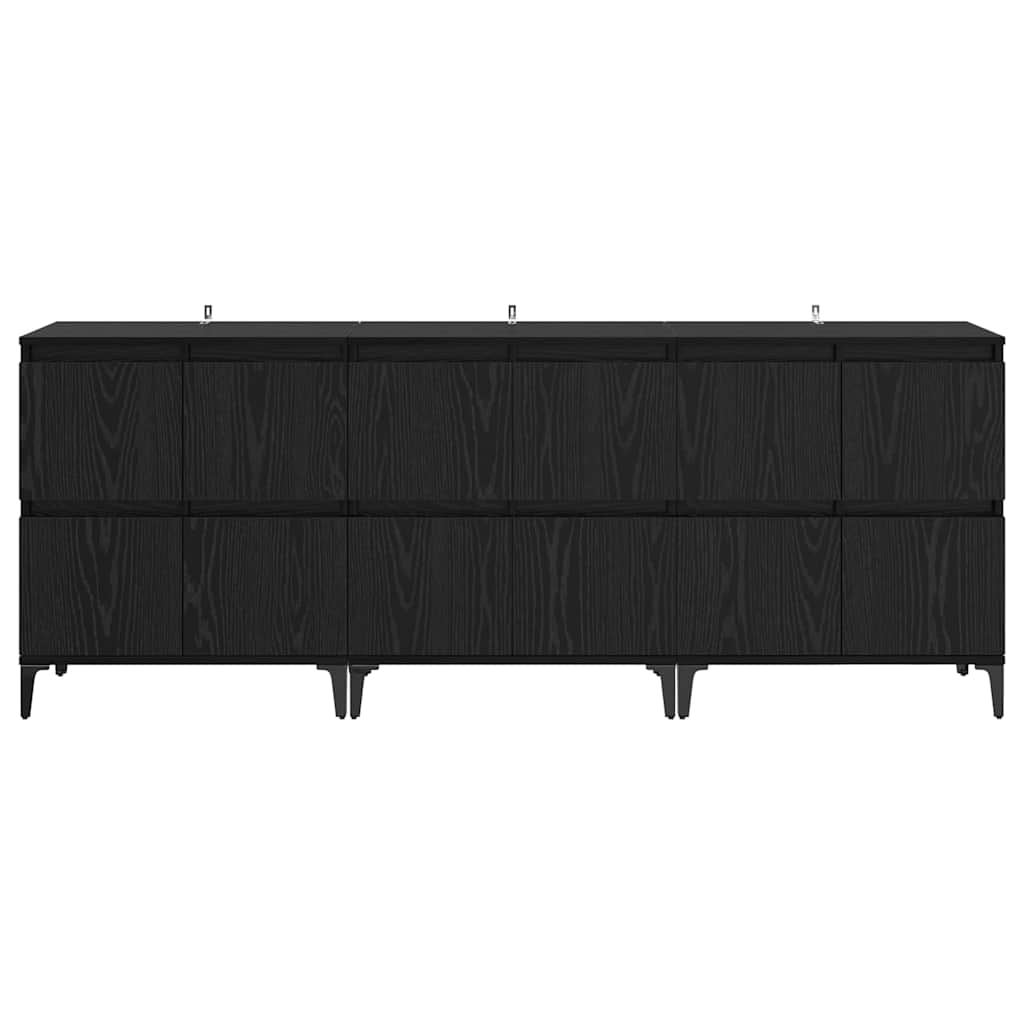 vidaXL Komody 3 pcs Czarny Dąb 60 x 35 x 70 cm Materiał drewnopochodny