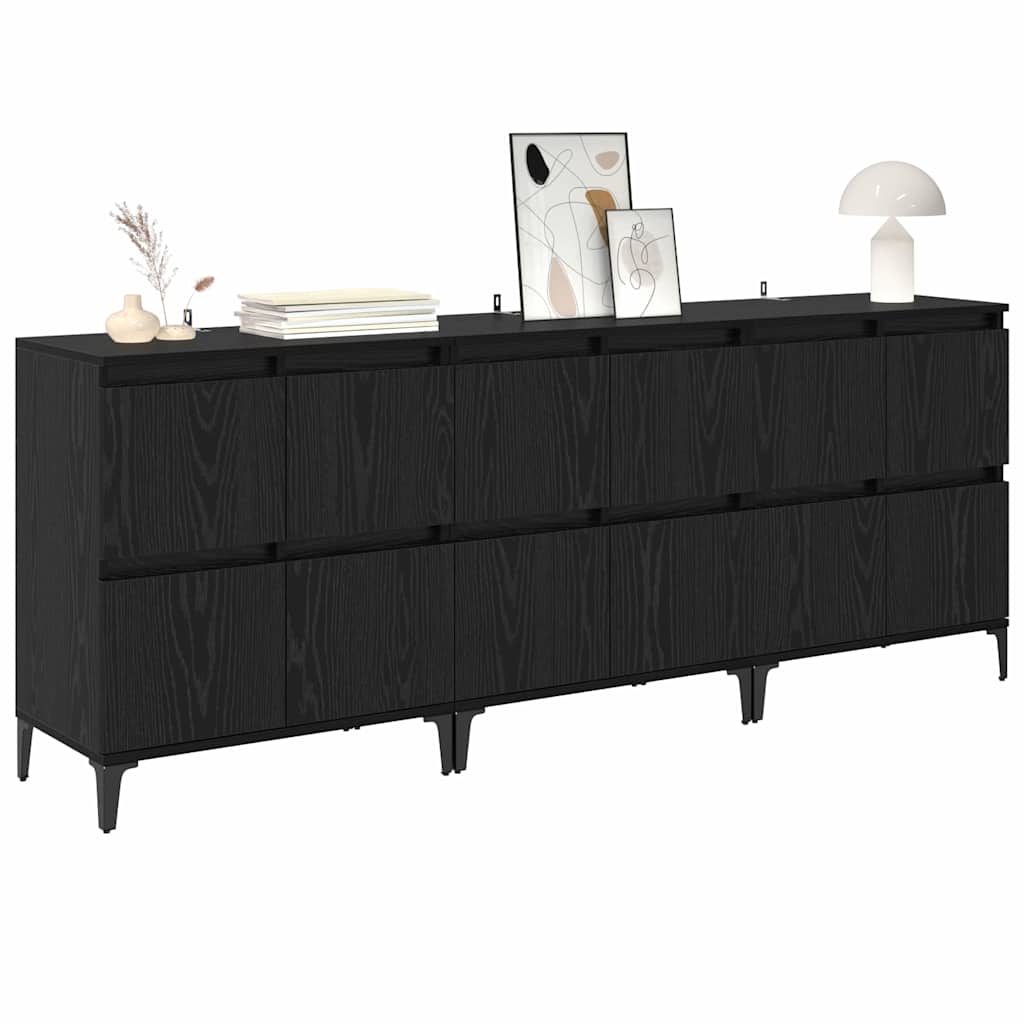 vidaXL Komody 3 pcs Czarny Dąb 60 x 35 x 70 cm Materiał drewnopochodny