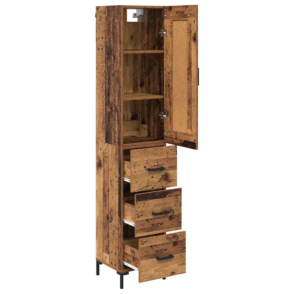 vidaXL Highboard z szufladą Stare drewno 34,5 x 34 x 180 cm