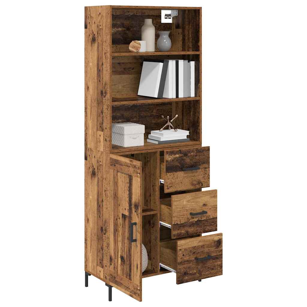 vidaXL Highboard z szufladą Stare drewno 69,5 x 34 x 180 cm
