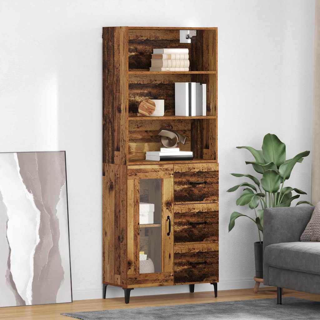vidaXL Highboard z szufladą Stare drewno 69,5 x 34 x 180 cm