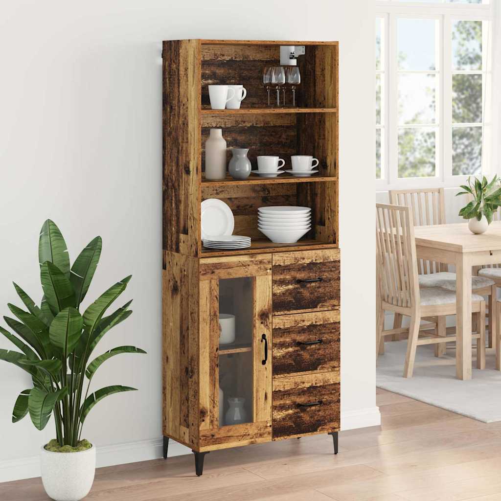 vidaXL Highboard z szufladą Stare drewno 69,5 x 34 x 180 cm