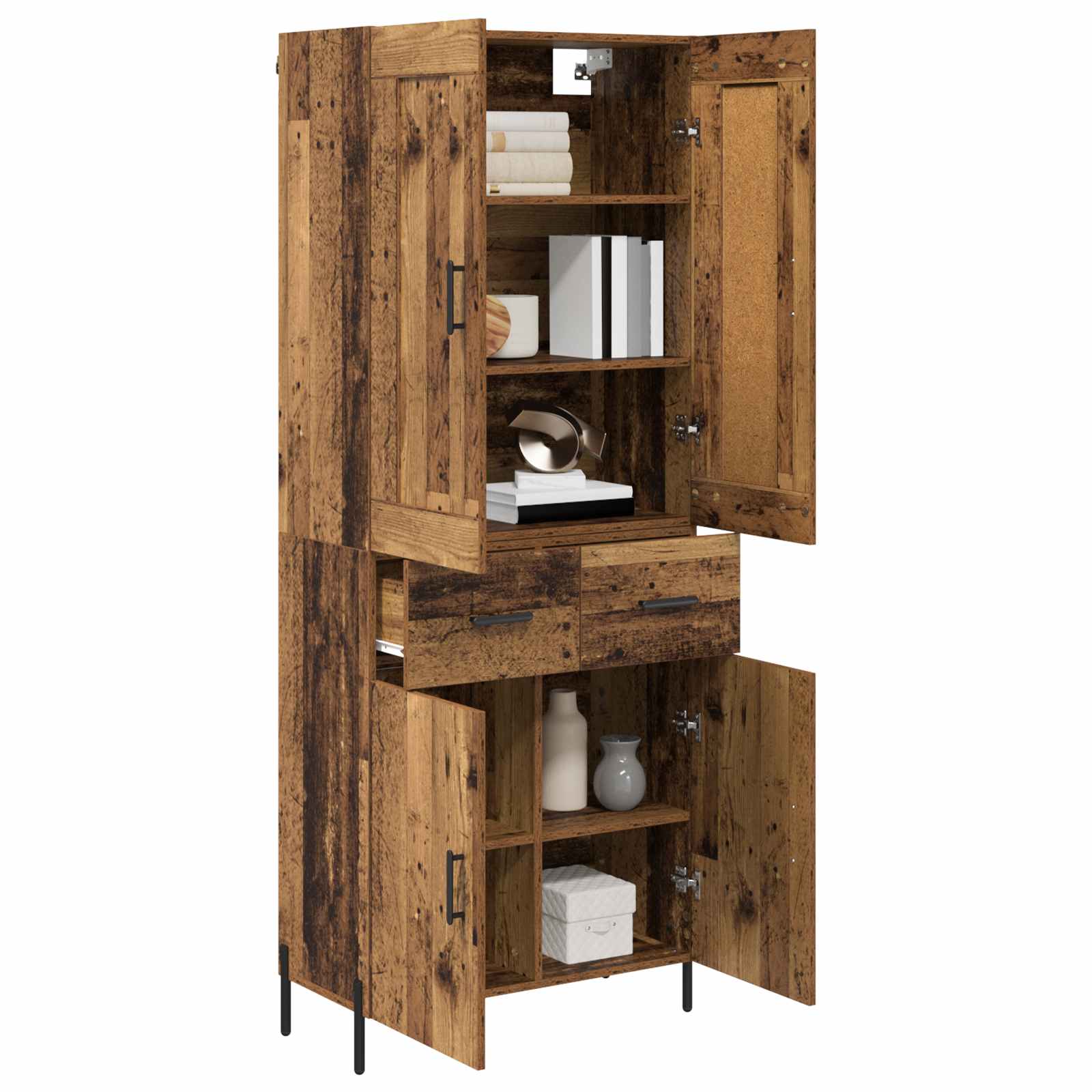 vidaXL Highboard 2 pcs Stare drewno Materiał drewnopochodny