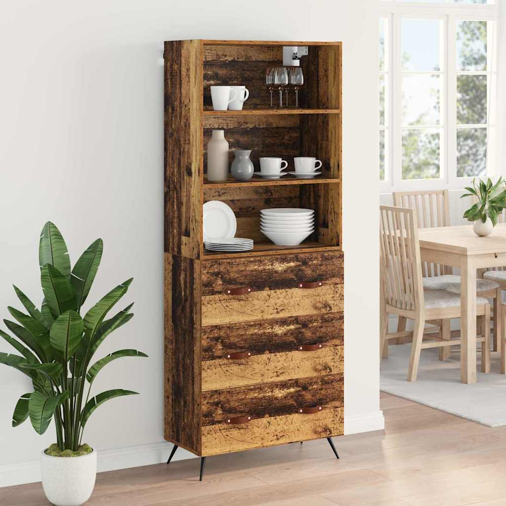 vidaXL Highboard z szufladą Stare drewno 69,5 x 34 x 180 cm