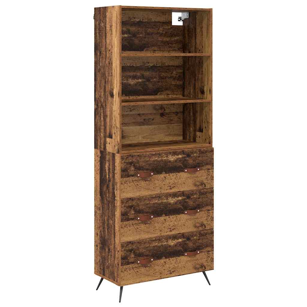 vidaXL Highboard z szufladą Stare drewno 69,5 x 34 x 180 cm
