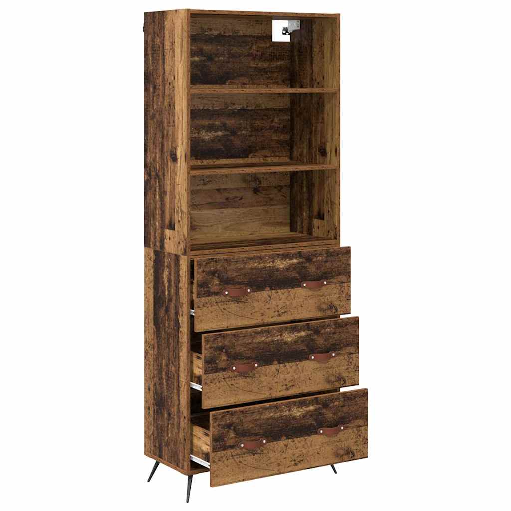 vidaXL Highboard z szufladą Stare drewno 69,5 x 34 x 180 cm