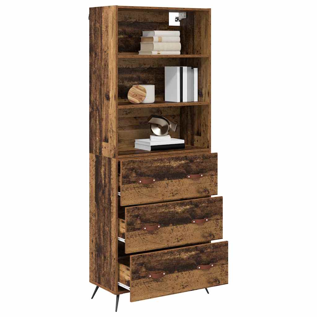 vidaXL Highboard z szufladą Stare drewno 69,5 x 34 x 180 cm