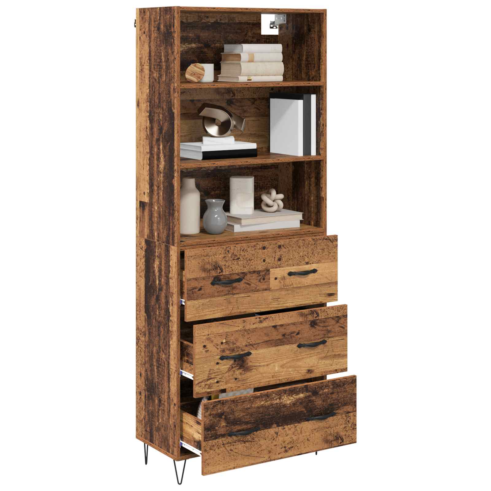 vidaXL Highboard z szufladą 2 pcs Stare drewno Materiał drewnopochodny