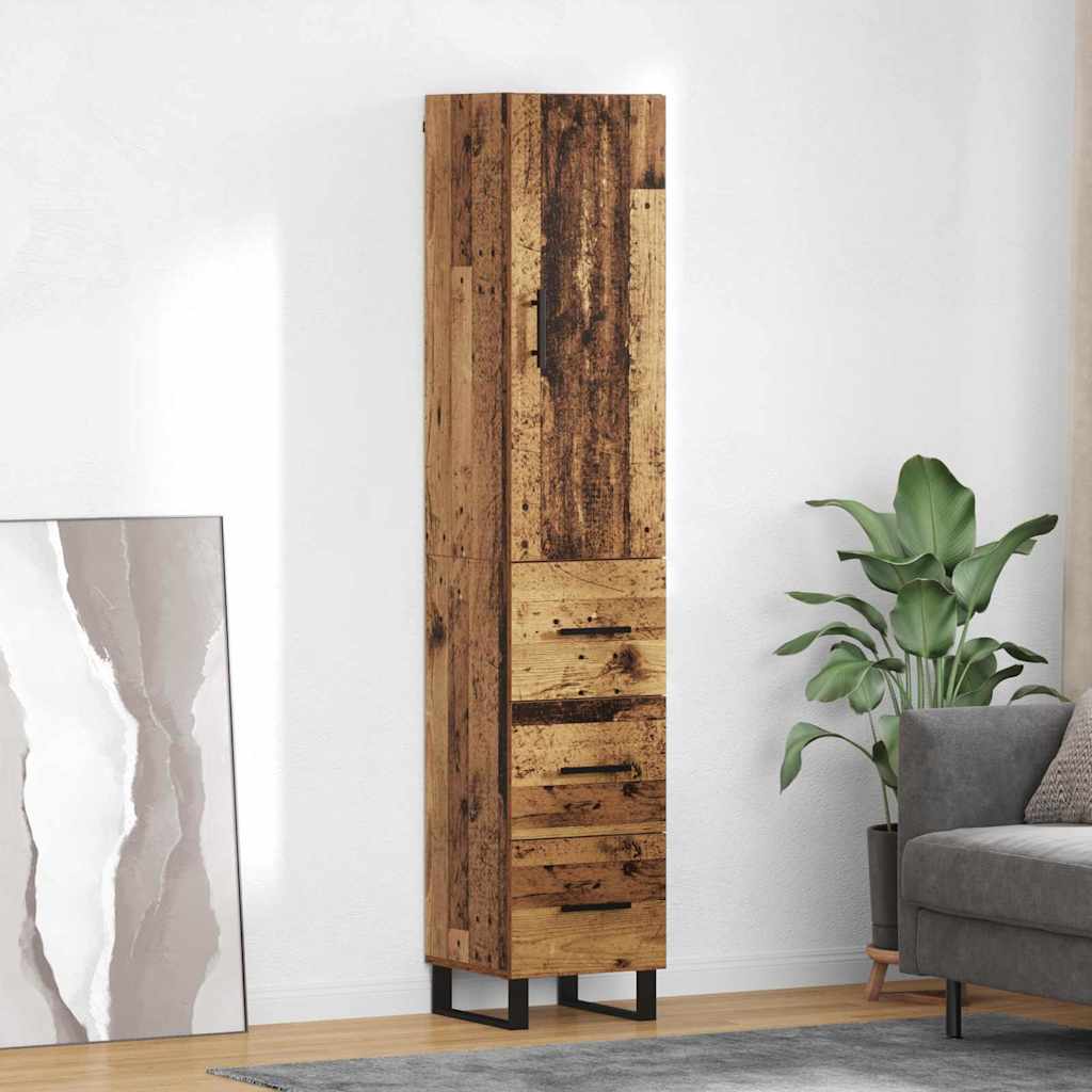 vidaXL Highboard z szufladą Stare drewno 34,5 x 34 x 180 cm