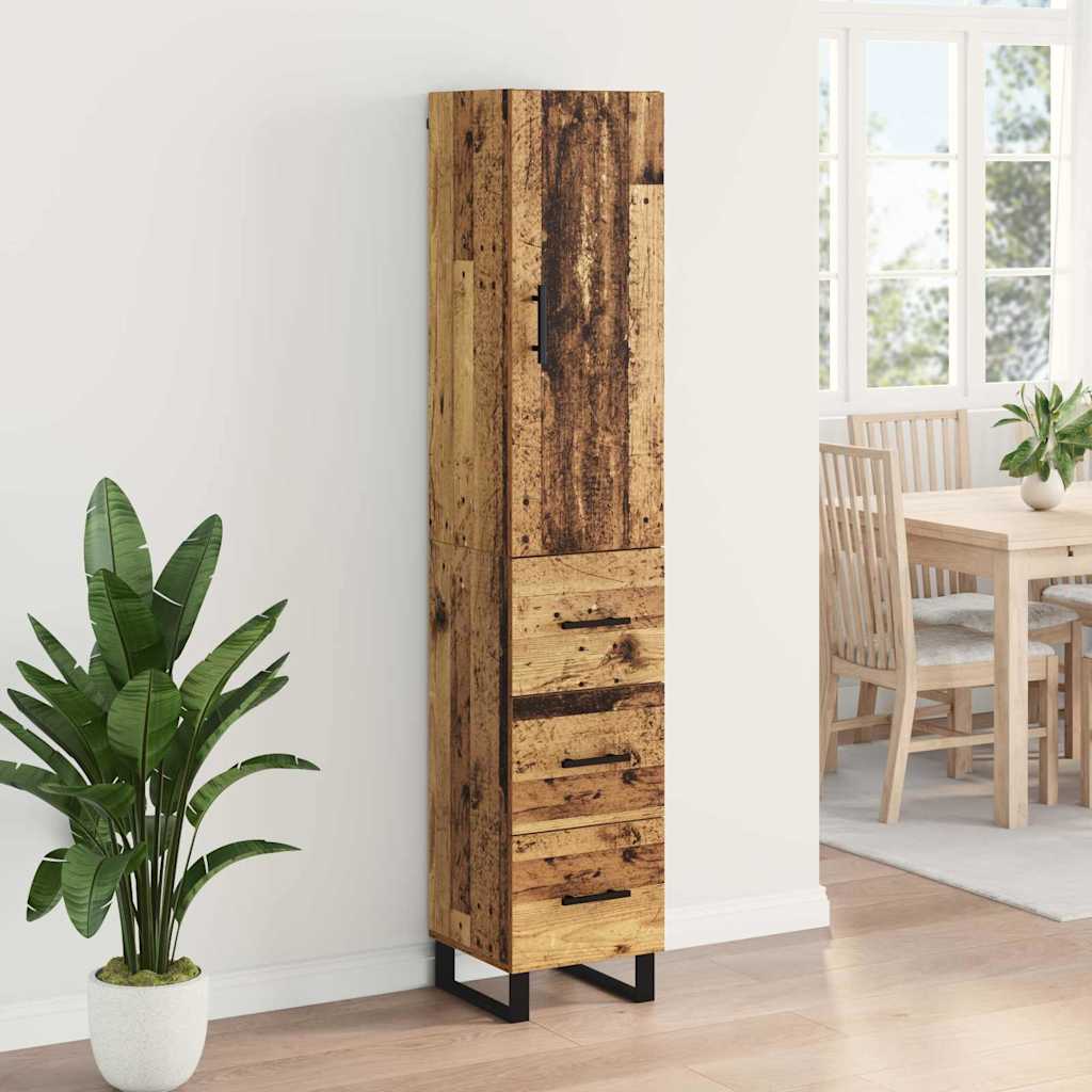 vidaXL Highboard z szufladą Stare drewno 34,5 x 34 x 180 cm