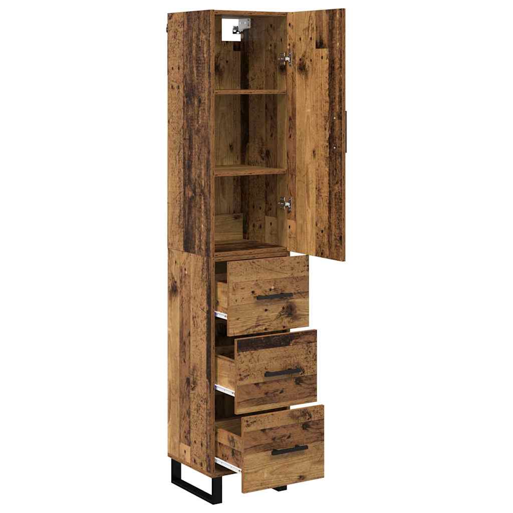 vidaXL Highboard z szufladą Stare drewno 34,5 x 34 x 180 cm