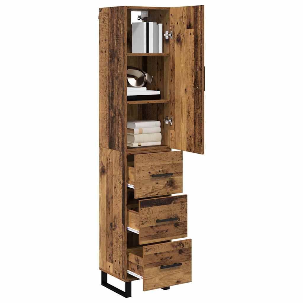 vidaXL Highboard z szufladą Stare drewno 34,5 x 34 x 180 cm