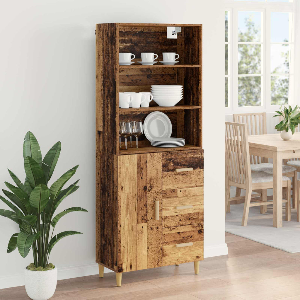 vidaXL Highboard z szufladą Stare drewno 69,5 x 32,5 x 180 cm