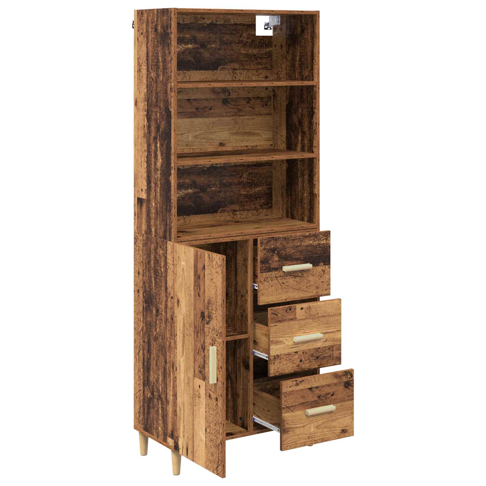 vidaXL Highboard z szufladą Stare drewno 69,5 x 32,5 x 180 cm