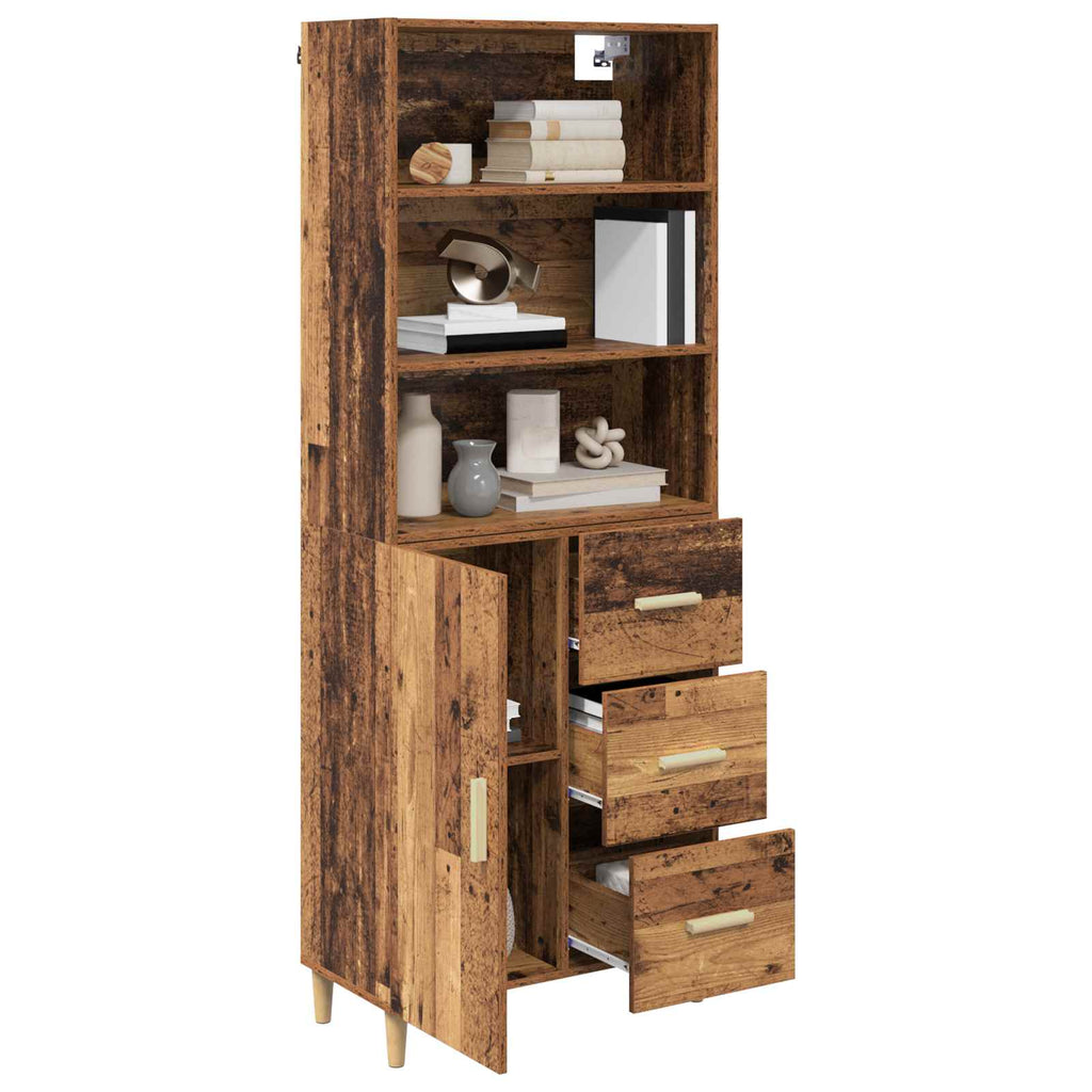 vidaXL Highboard z szufladą Stare drewno 69,5 x 32,5 x 180 cm