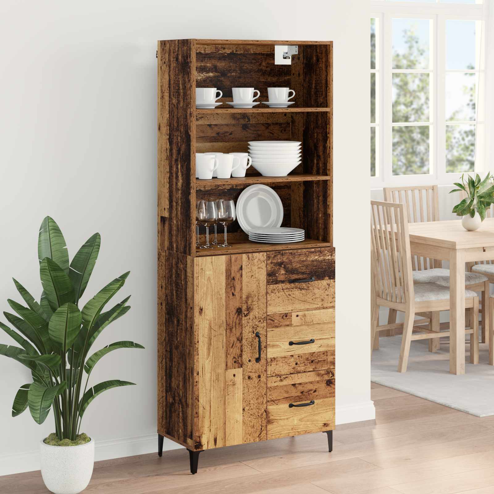 vidaXL Highboard z szufladą Stare drewno 69,5 x 34 x 180 cm