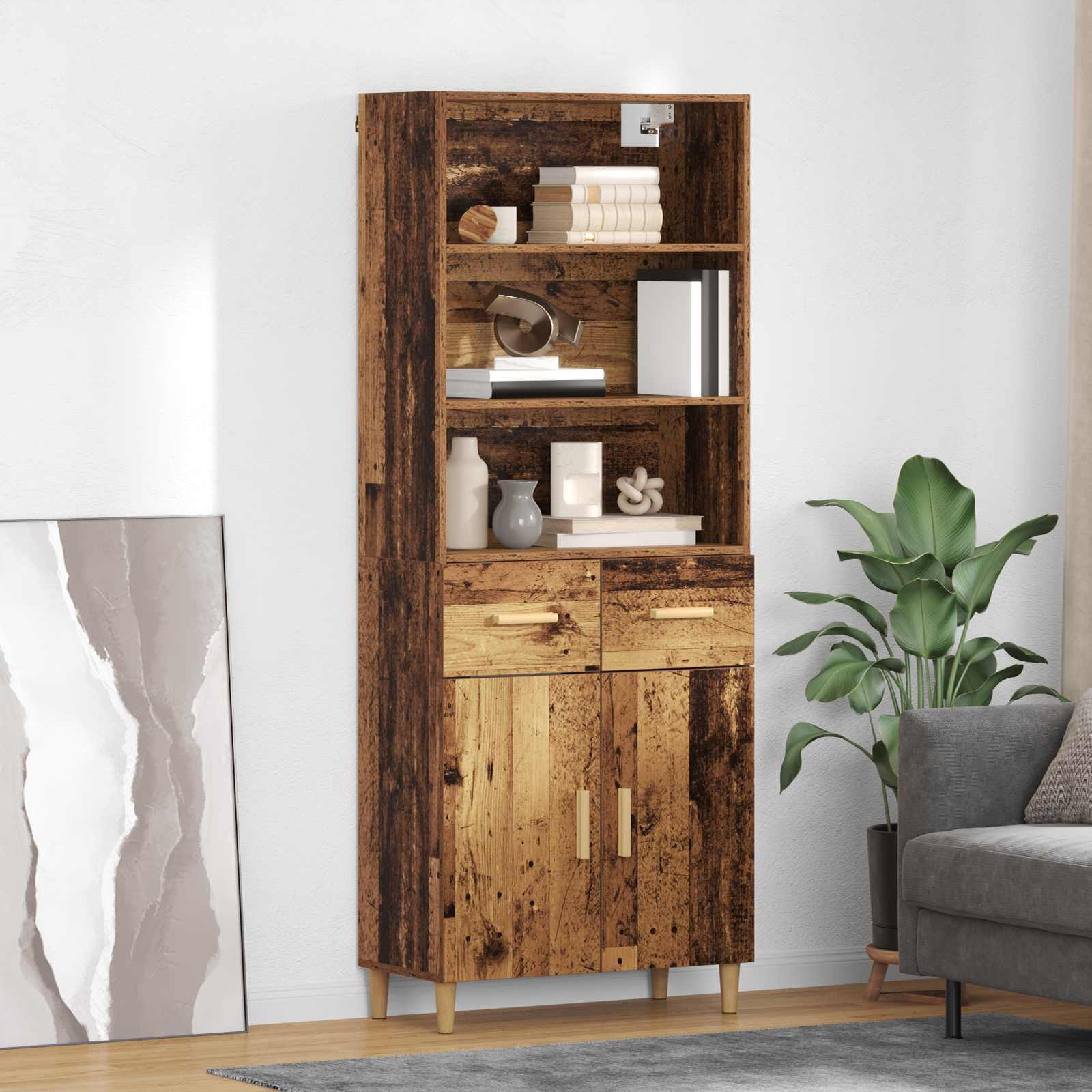 vidaXL Highboard z szufladą Stare drewno 69,5 x 32,5 x 180 cm