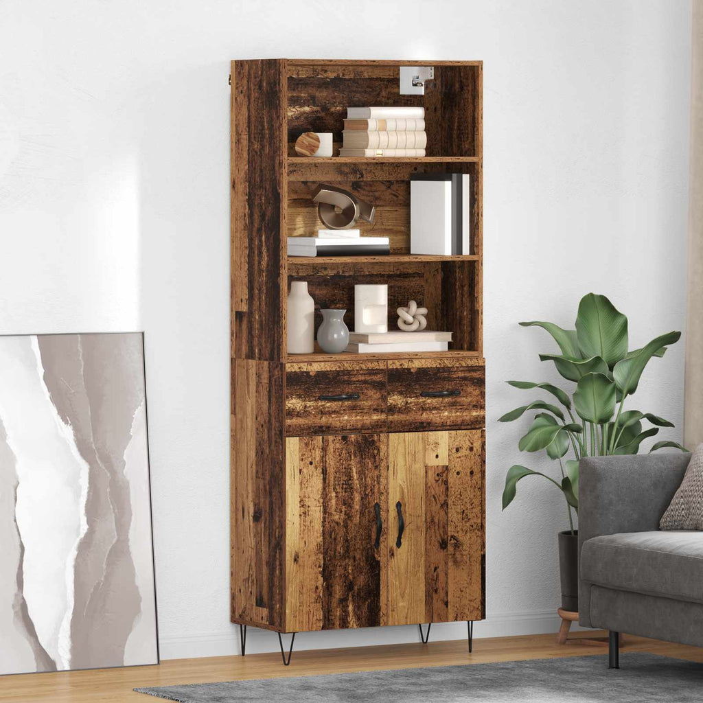 vidaXL Highboard z szufladą 2 pcs Stare drewno Materiał drewnopochodny