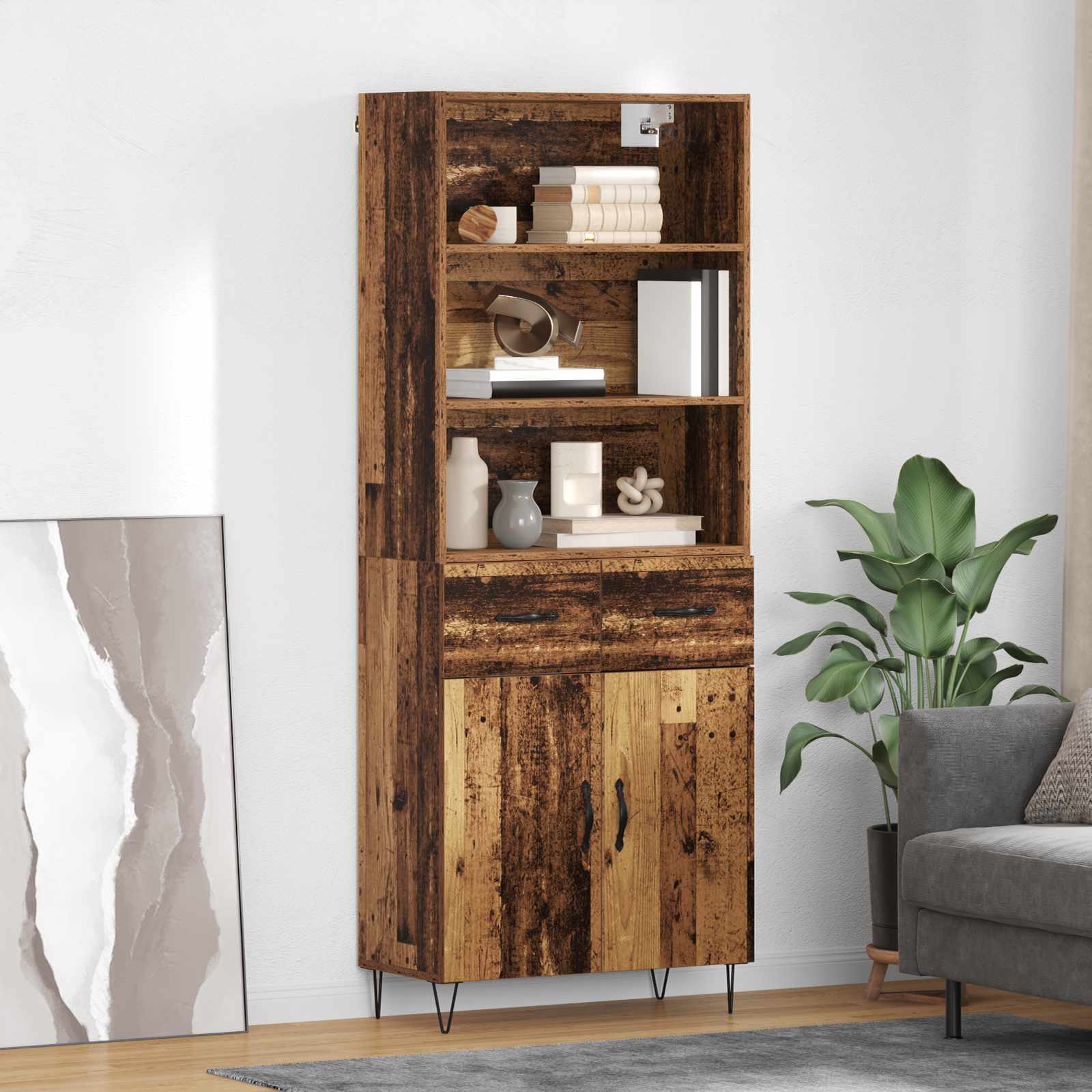 vidaXL Highboard z szufladą 2 pcs Stare drewno Materiał drewnopochodny