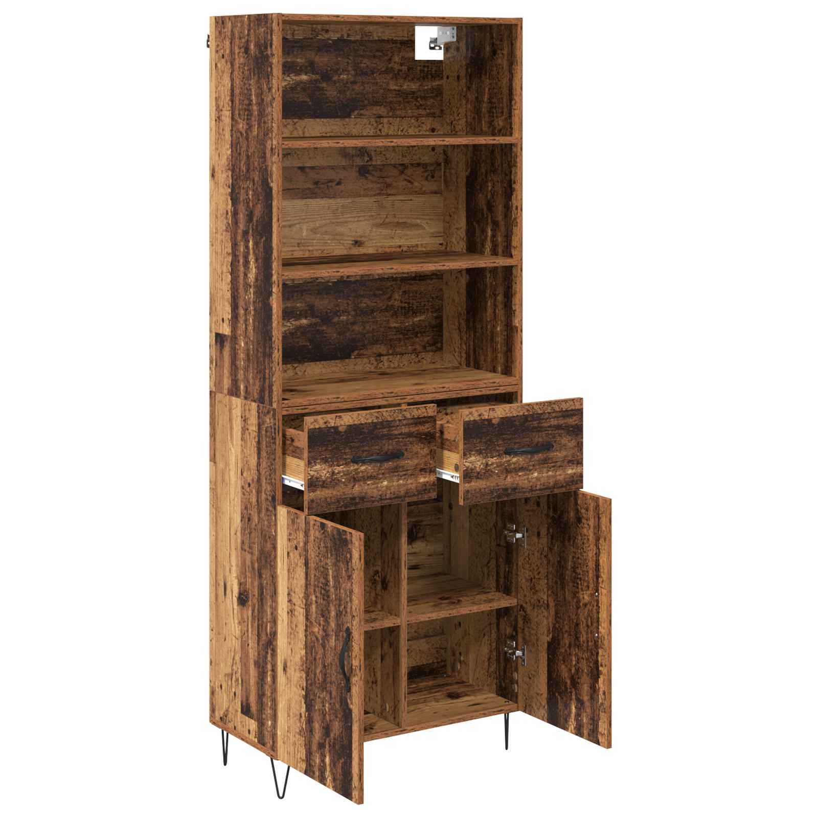 vidaXL Highboard z szufladą 2 pcs Stare drewno Materiał drewnopochodny