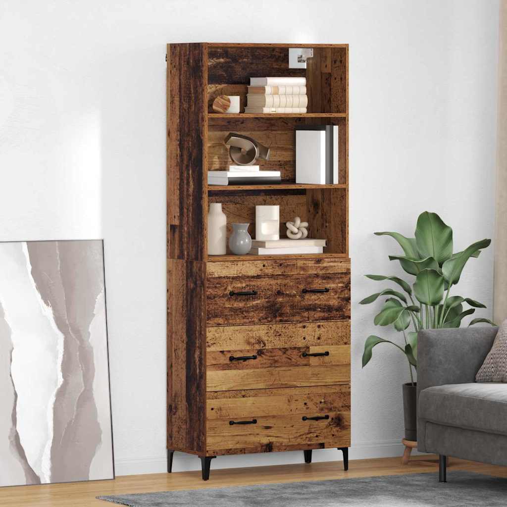 vidaXL Highboard z szufladą Stare drewno 69,5 x 34 x 180 cm