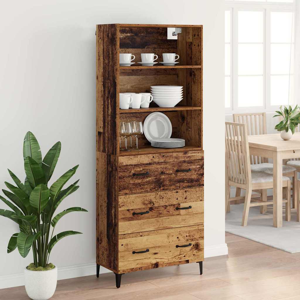 vidaXL Highboard z szufladą Stare drewno 69,5 x 34 x 180 cm