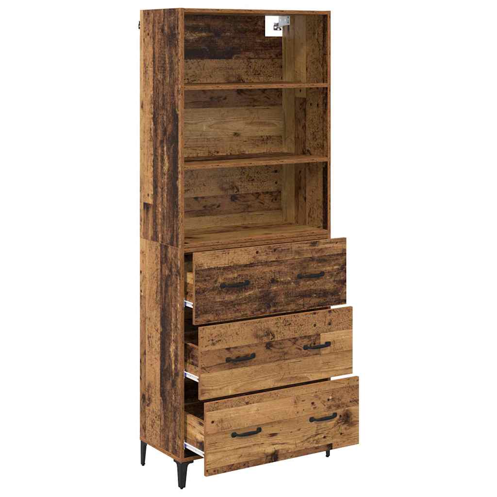 vidaXL Highboard z szufladą Stare drewno 69,5 x 34 x 180 cm