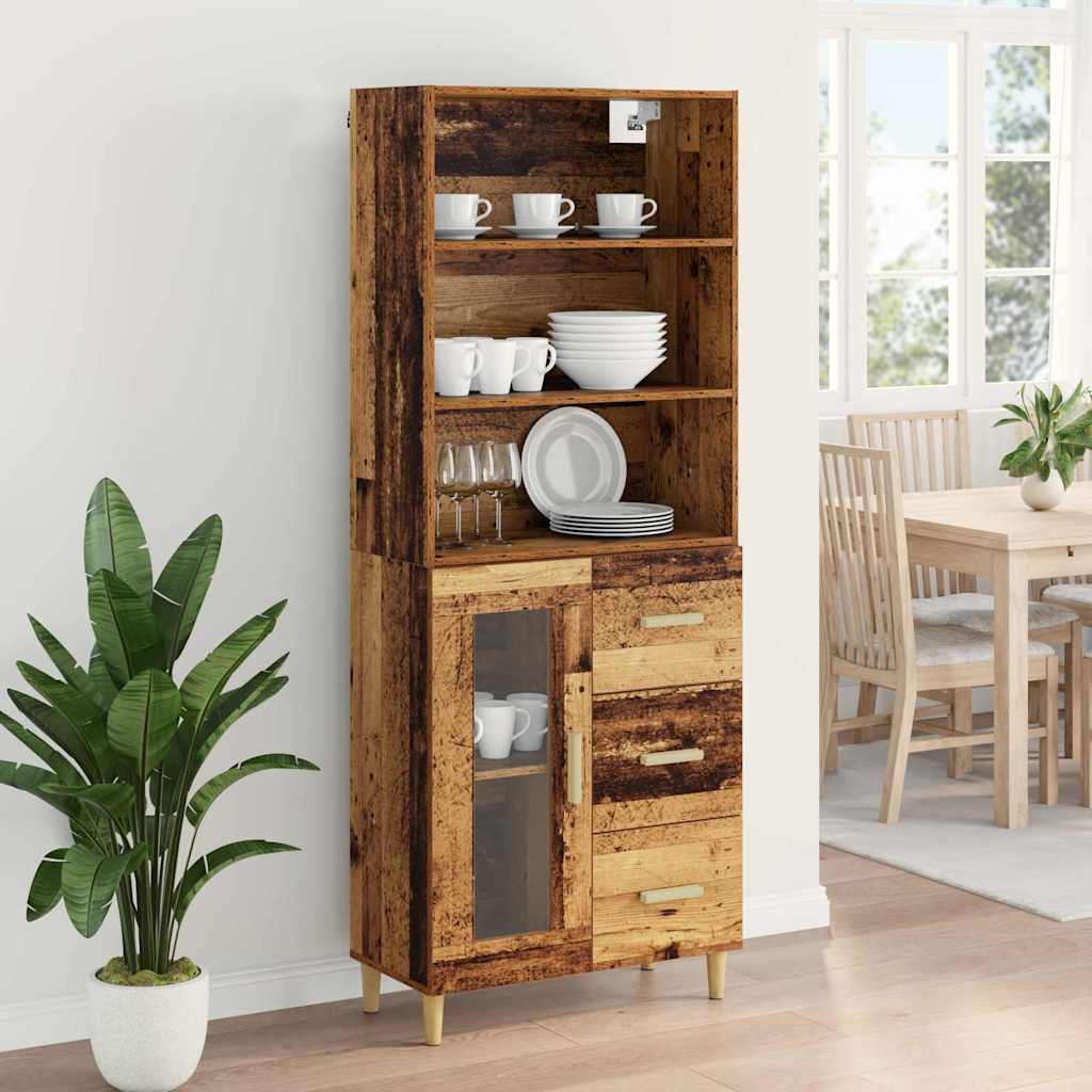 vidaXL Highboard z szufladą Stare drewno 69,5 x 34 x 180 cm