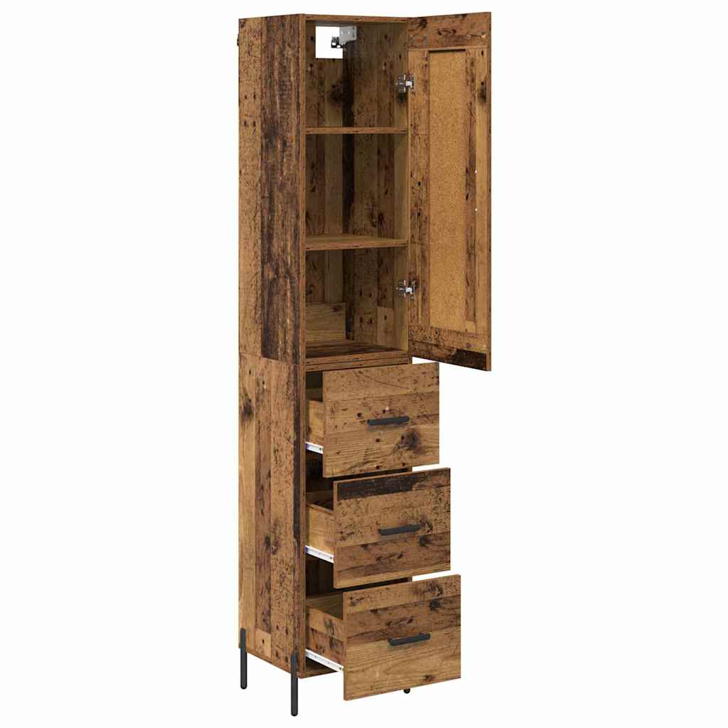 vidaXL Highboard z szufladą Stare drewno 34,5 x 34 x 180 cm