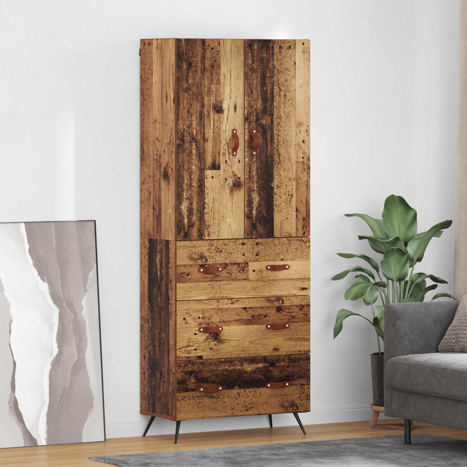 vidaXL Highboard Montowane na ścianie Stare drewno 69,5 x 34 x 180 cm