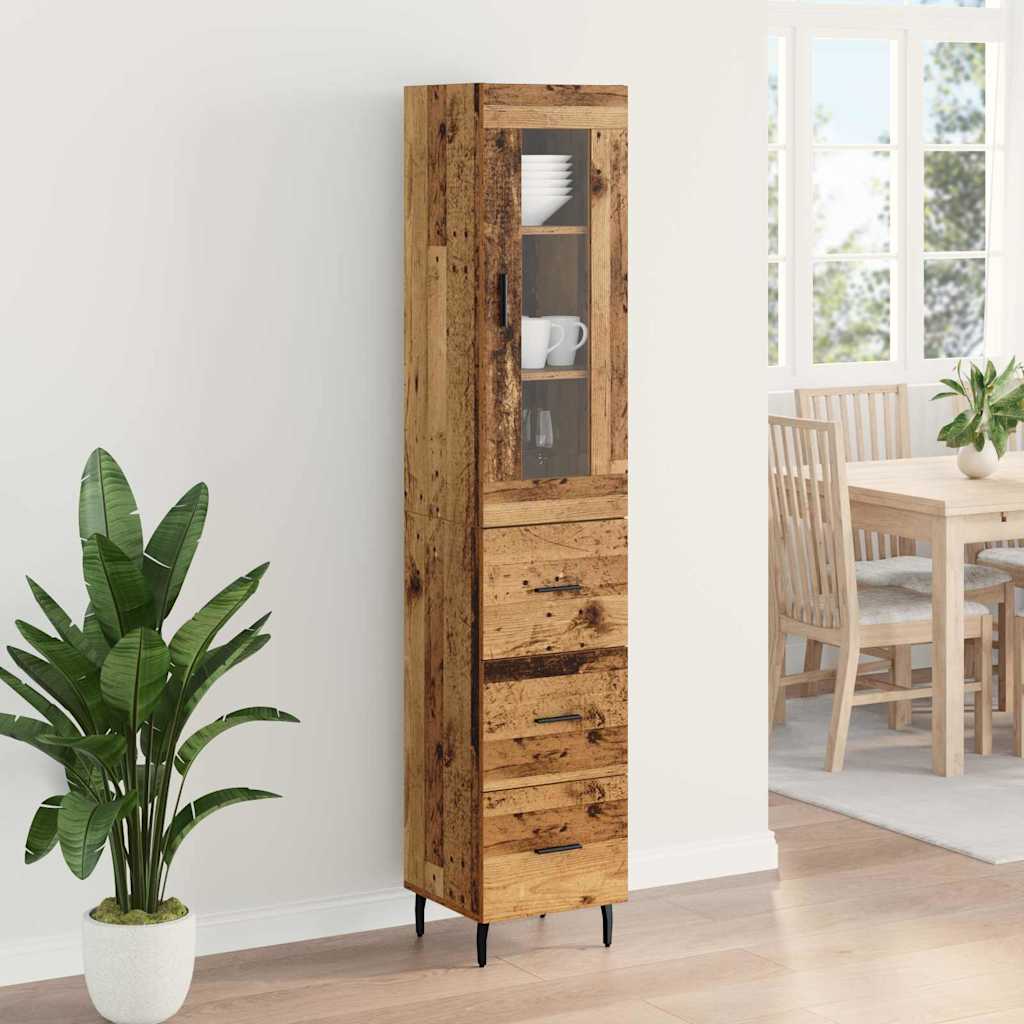 vidaXL Highboard z szufladą Stare drewno 34,5 x 34 x 180 cm