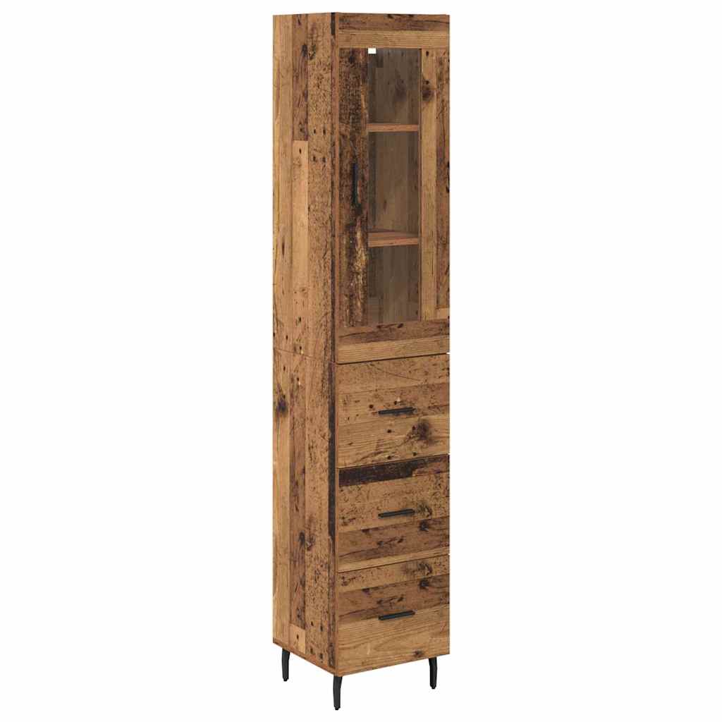 vidaXL Highboard z szufladą Stare drewno 34,5 x 34 x 180 cm