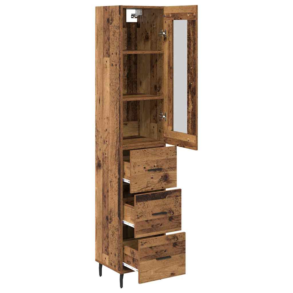 vidaXL Highboard z szufladą Stare drewno 34,5 x 34 x 180 cm