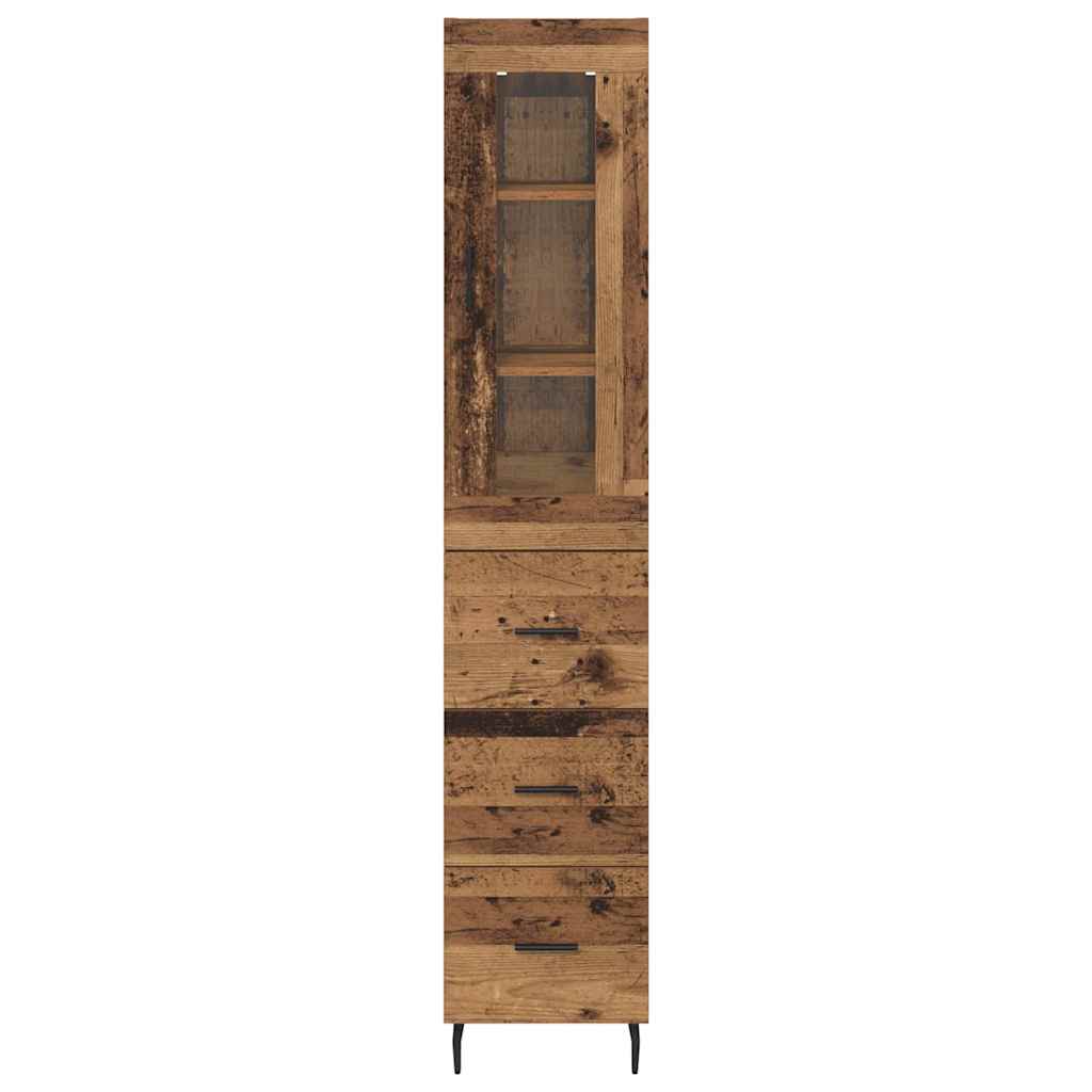 vidaXL Highboard z szufladą Stare drewno 34,5 x 34 x 180 cm