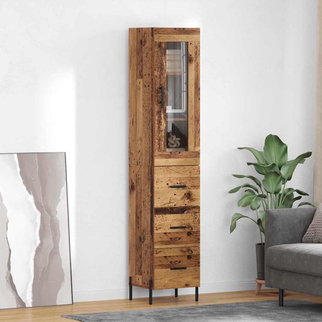 vidaXL Highboard z szufladą Stare drewno 34,5 x 34 x 180 cm