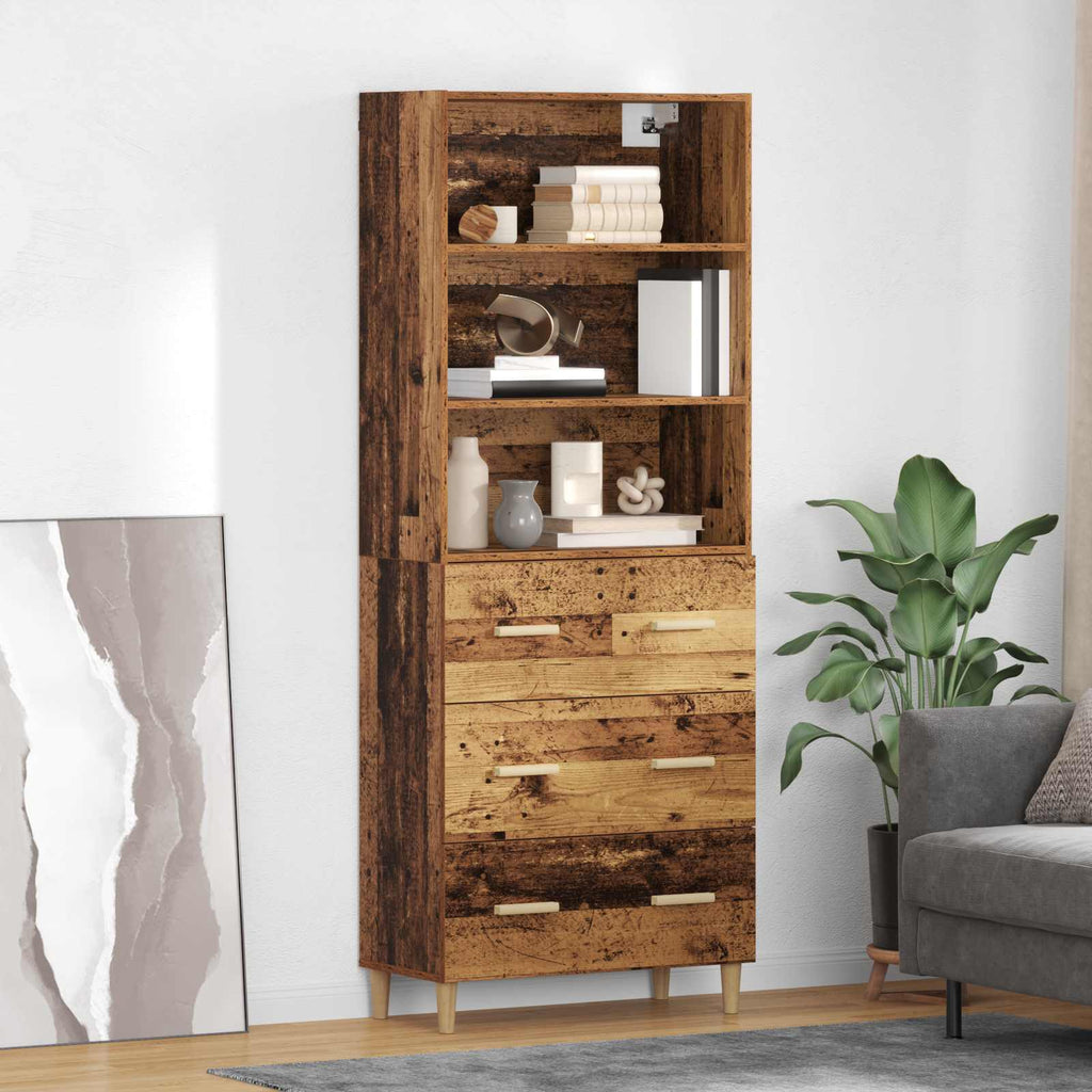 vidaXL Highboard z szufladą Stare drewno 69,5 x 32,5 x 180 cm