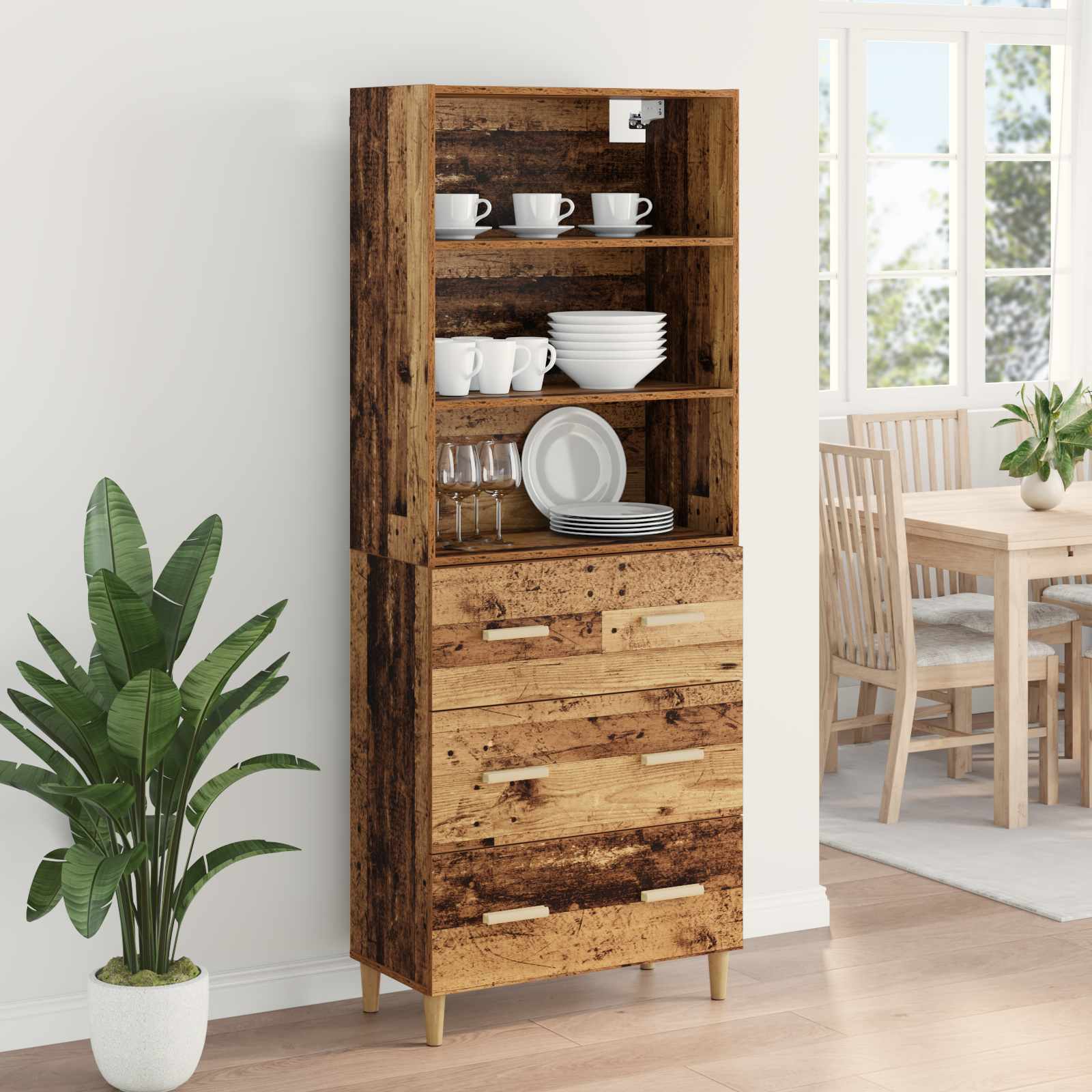 vidaXL Highboard z szufladą Stare drewno 69,5 x 32,5 x 180 cm